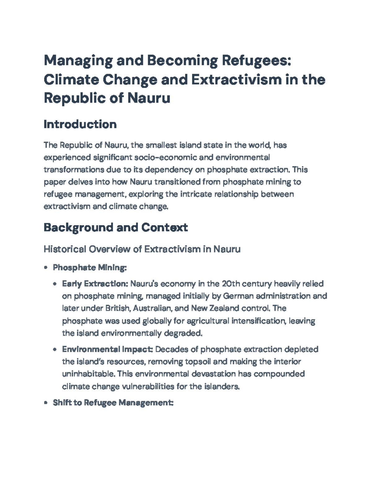 Managing Refugees: Climate Change and Extractivism in Nauru's Economy ...