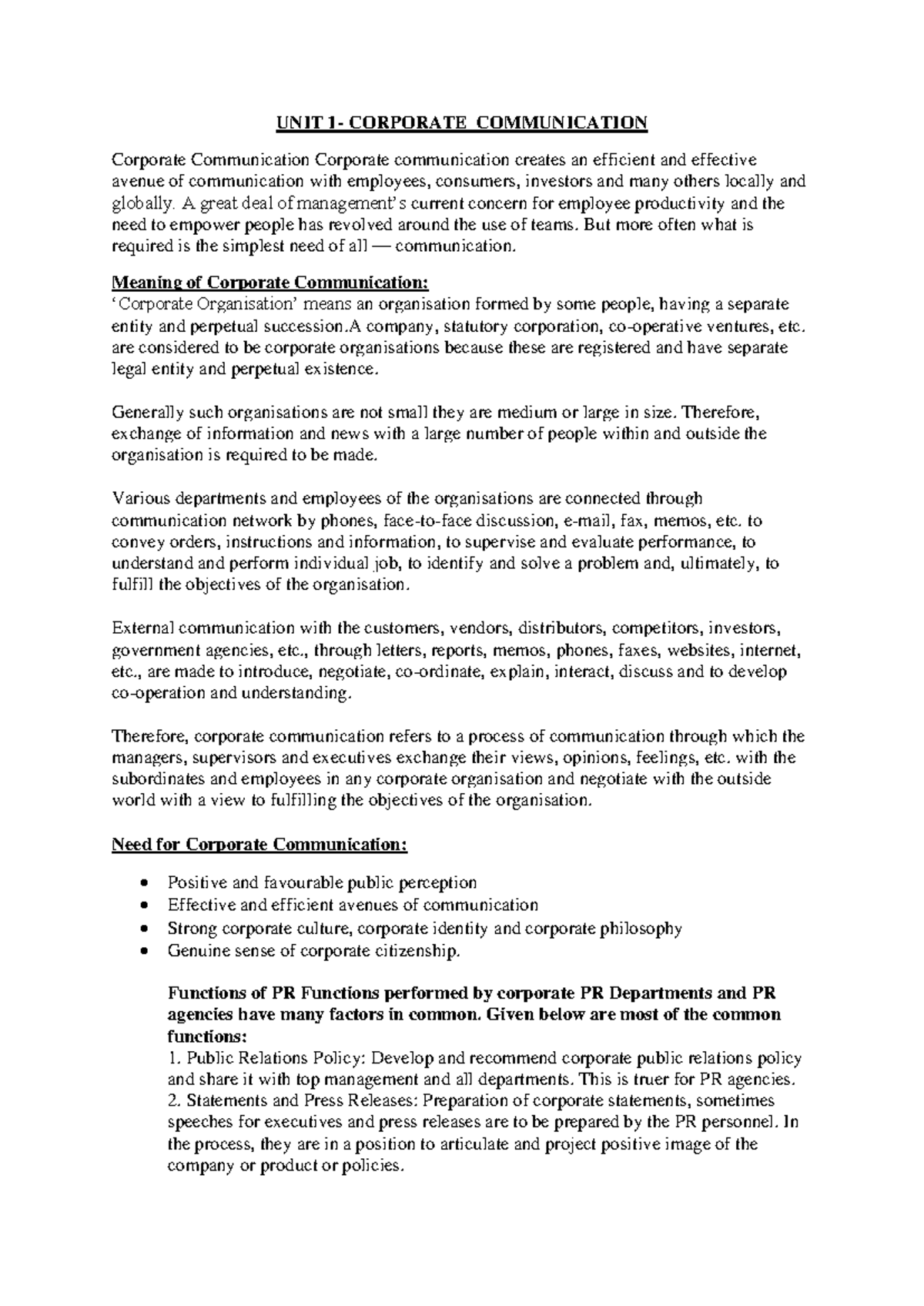 UNIT 1 Corporate Communication Overview and Importance - Studocu