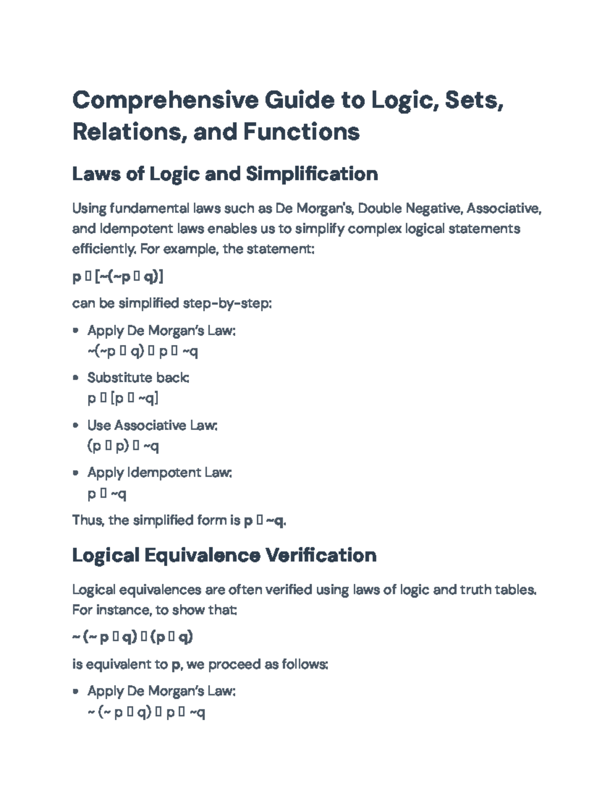 Comprehensive Study Guide on Logic, Sets, Relations, and Functions ...