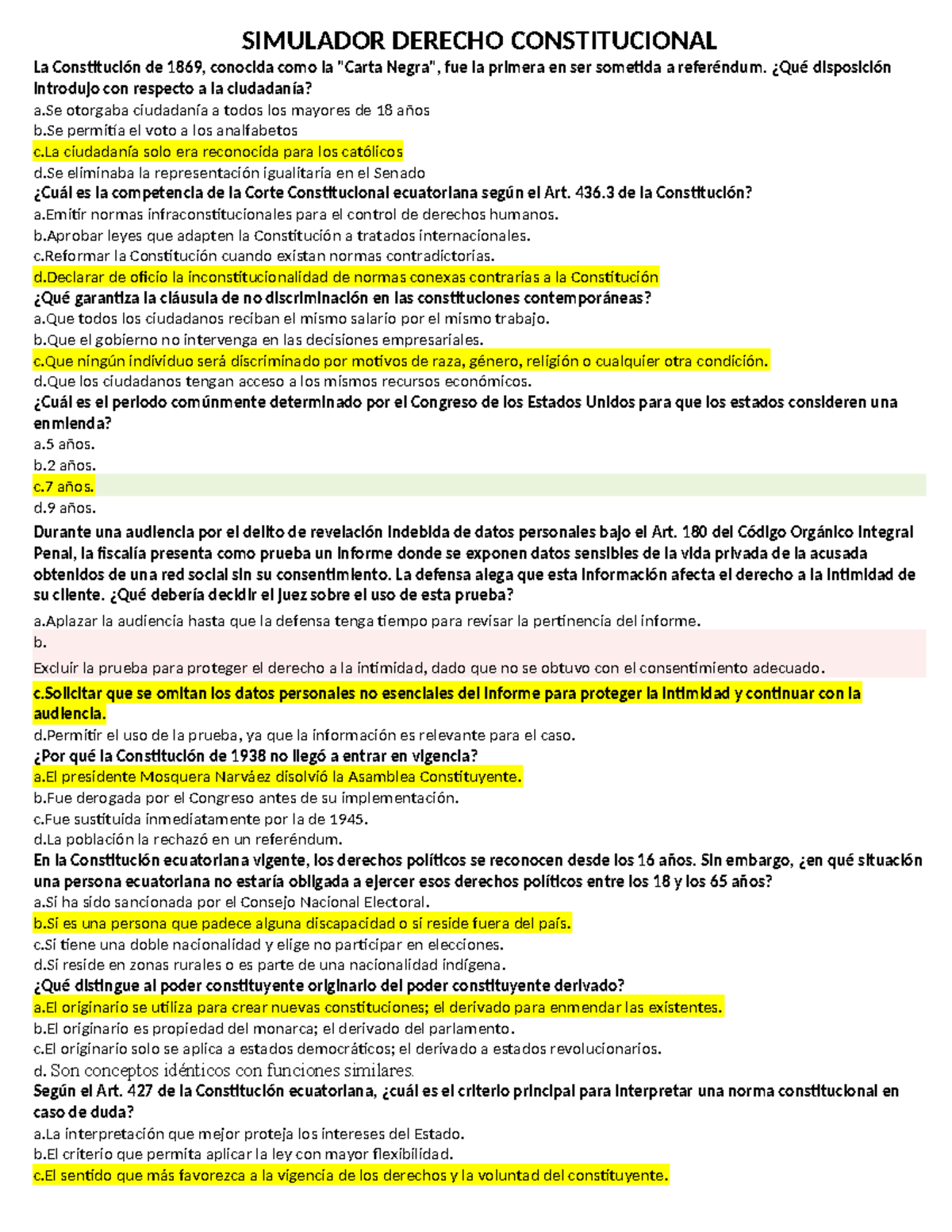 Derecho Constitucional I - Simulador de Preguntas y Respuestas - Studocu