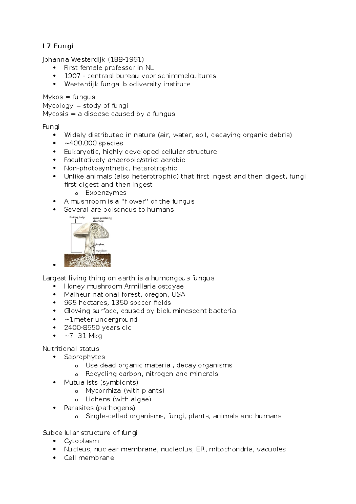 L7 Fungi Lecture Notes: Key Concepts and Insights into Mycology ...