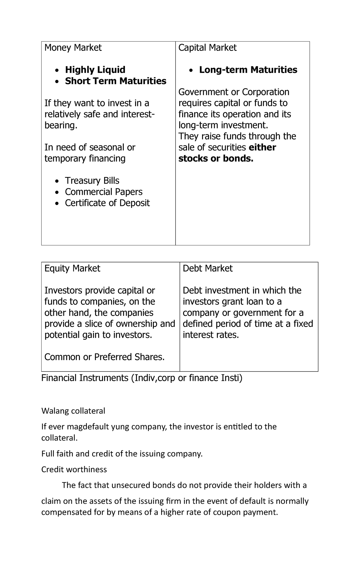 Money Market Overview: Short-Term Investments and Risks - Studocu