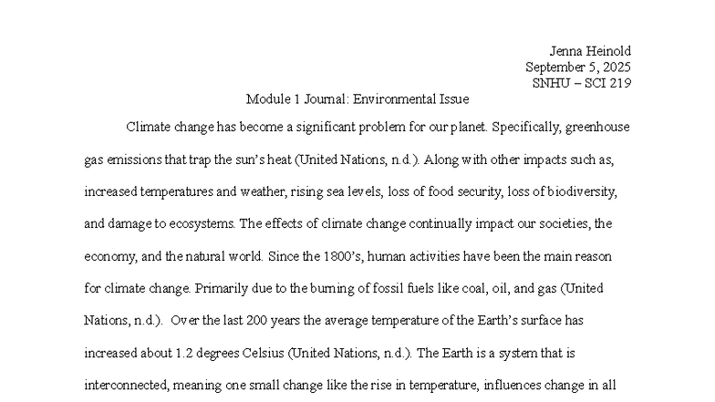 SCI 219 Module 1 Journal: Addressing Climate Change Impacts - Studocu