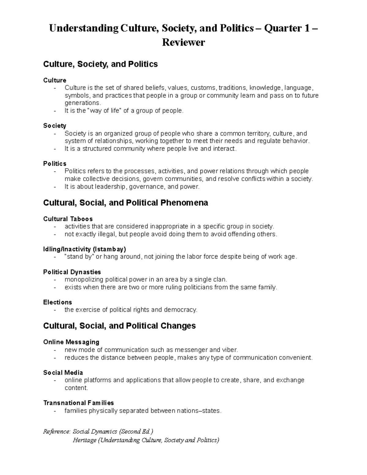 Understanding Culture, Society, and Politics: Q1 Reviewer (UCSP) - Studocu