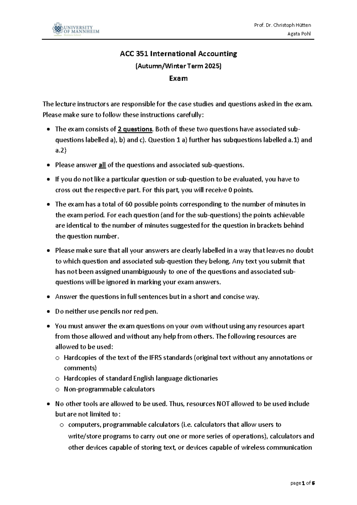 ACC 351 International Accounting - 1st Exam Guidelines HWS 2025 - Studocu