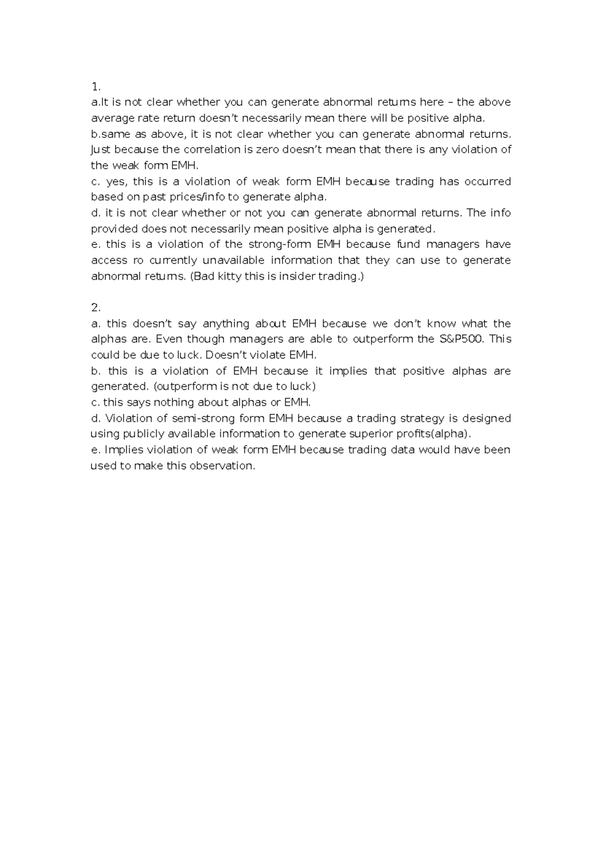 Problem Set 7 - Analyzing Violations of EMH and Alpha Generation - Studocu