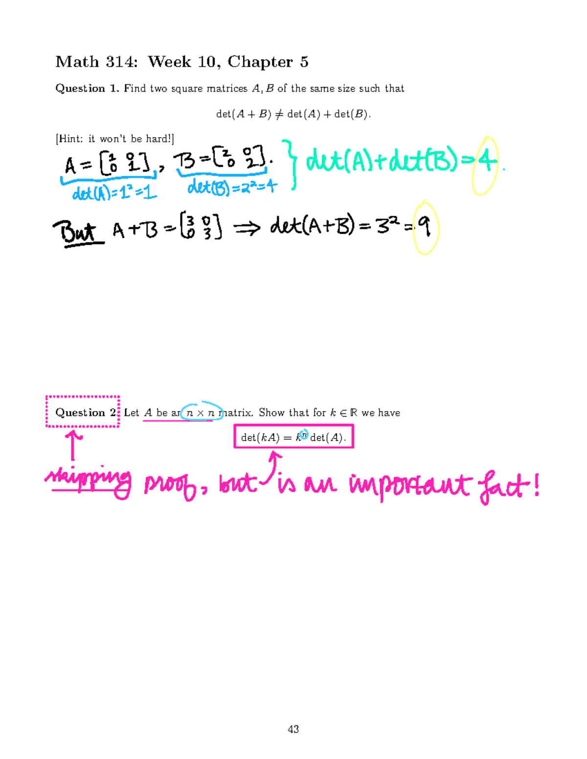 Math 314: Week 10 Solutions to Chapter 5 & Eigenvalue Questions - Studocu