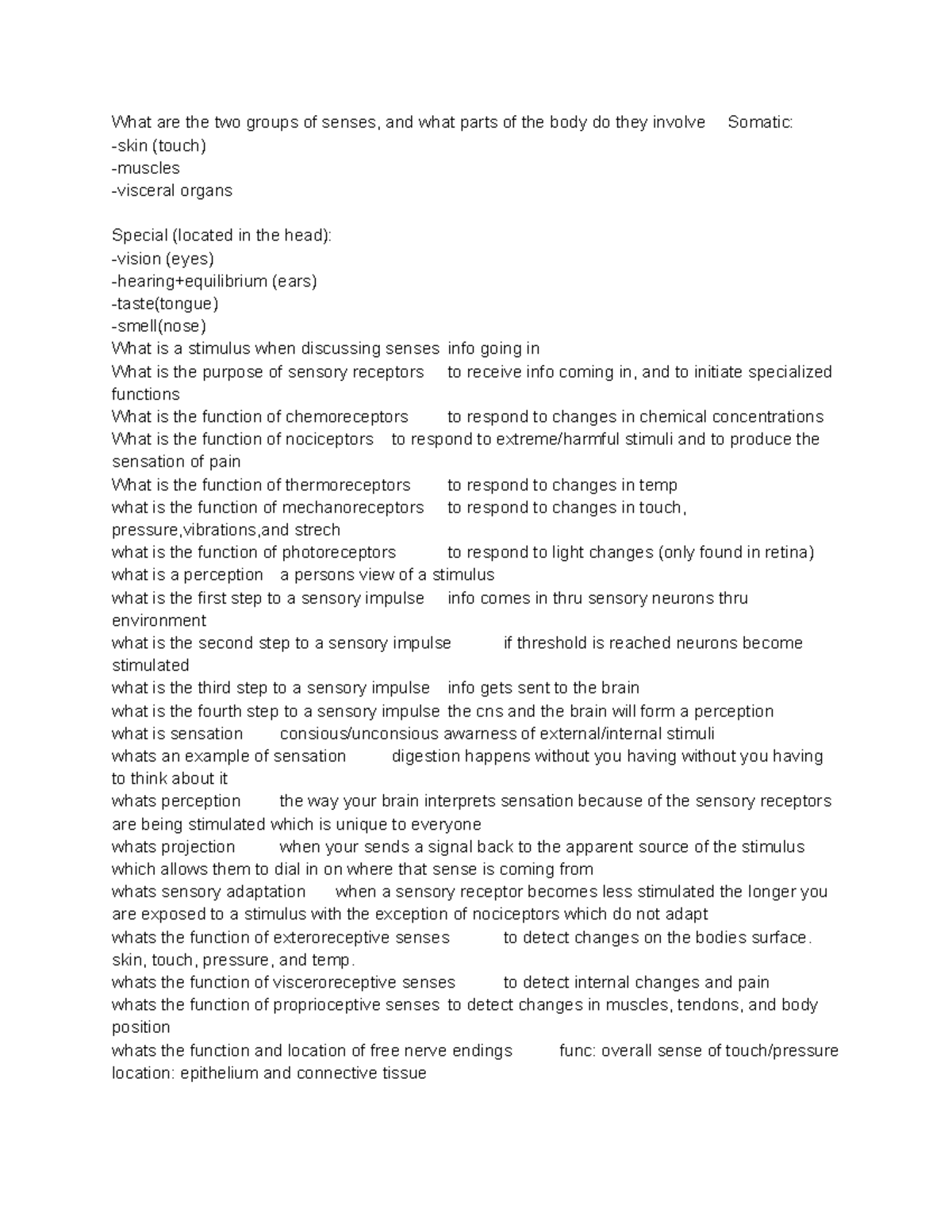 Lecture Notes on Sensory Systems and Functions - Studocu