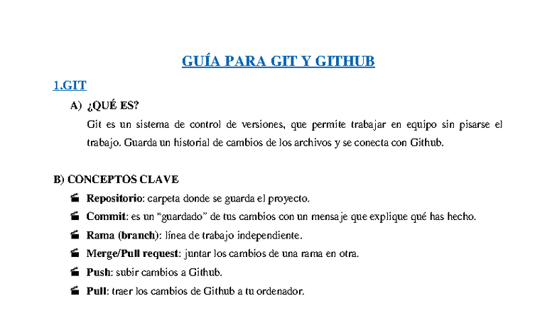 GUÍA PARA GIT Y GITHUB: COMANDOS Y CONCEPTOS CLAVE - Studocu