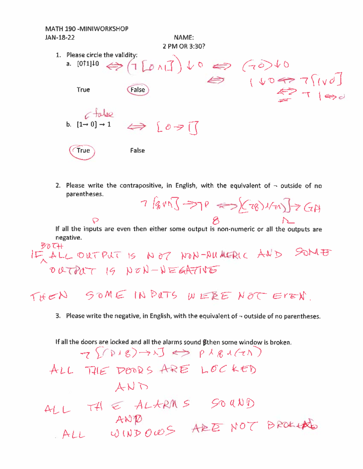 MATH 190 Discrete Math Worksheet Answers - January 18, 2022 - Studocu