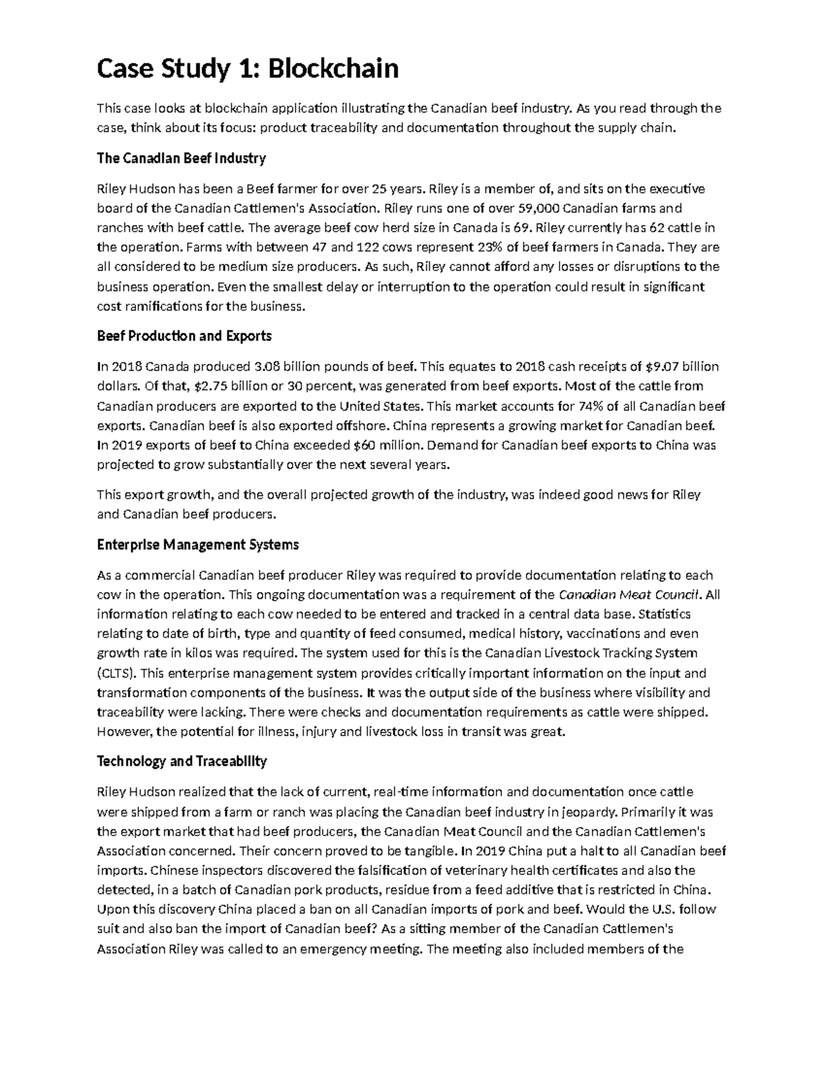 Case 1 Block Chain - First assignment - Case Study 1: Blockchain This ...