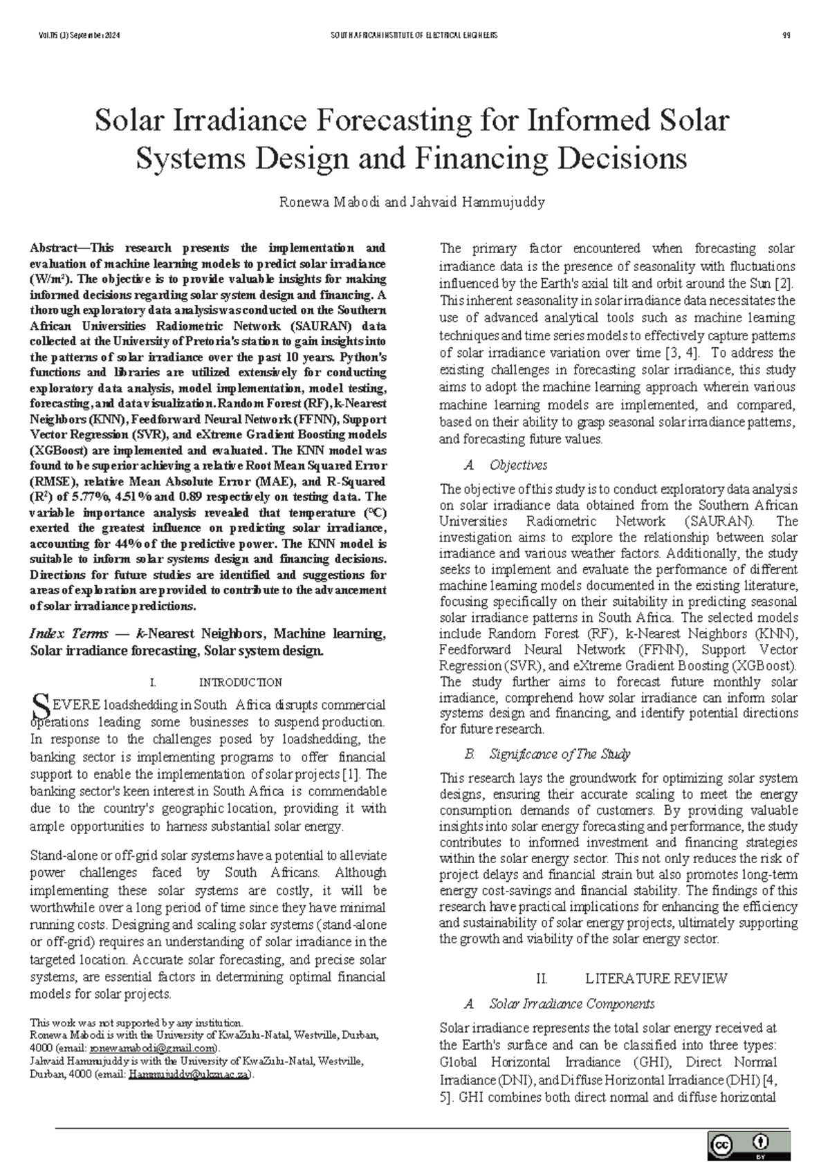 Solar Irradiance Forecasting Using Machine Learning Models for Solar ...