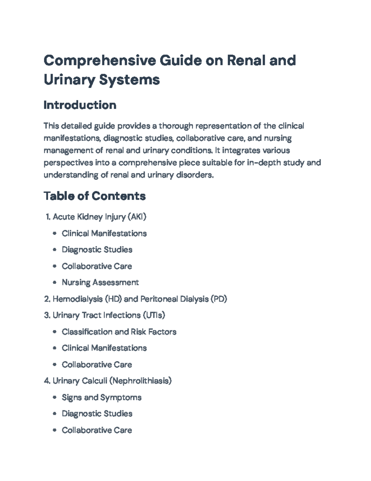 Comprehensive Review of Renal and Urinary Systems: Conditions and Care ...