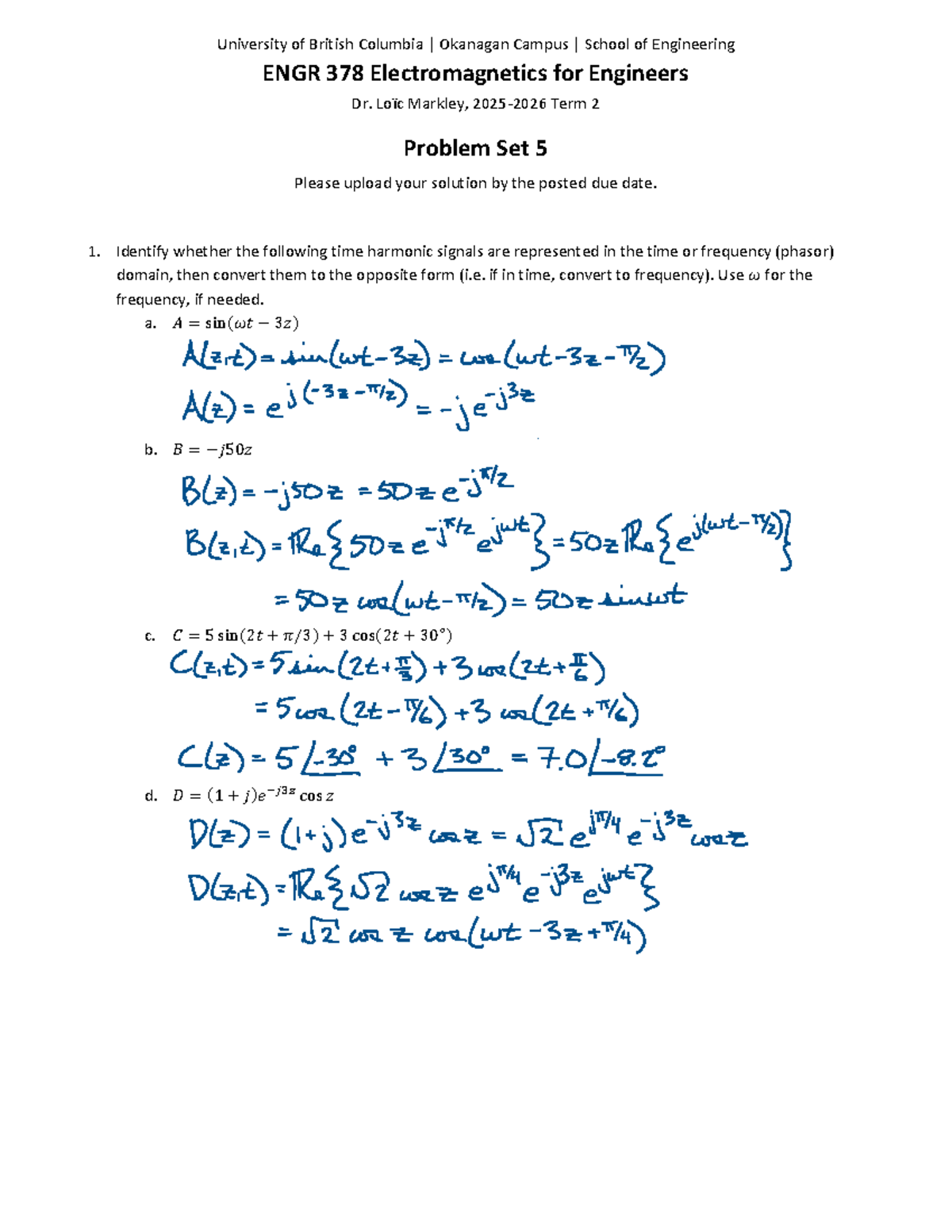 ENGR 378 Problem Set 5 Solutions - Electromagnetics for Engineers - Studocu
