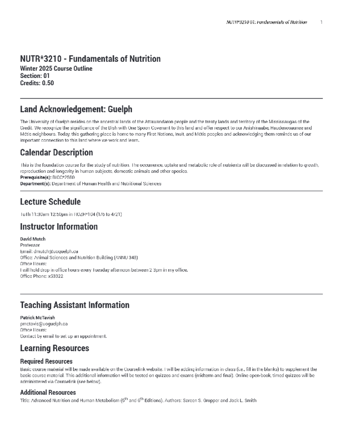 Course Outline - NUTR 3210 (01) W25 - Fundamentals of Nutrition - 01 ...