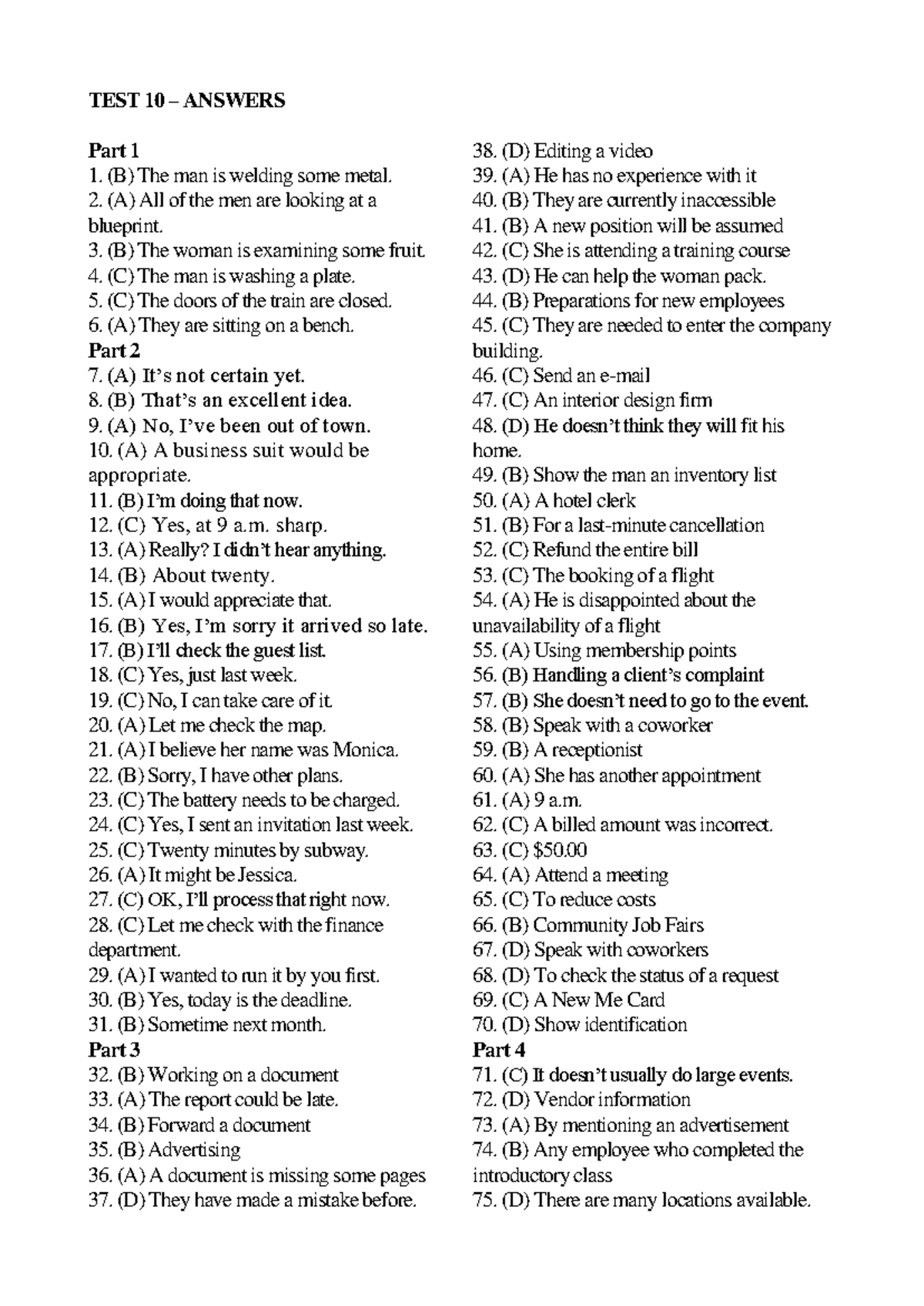 TEST 10 ANSWERS & AUDIOSCRIPTS - Studocu