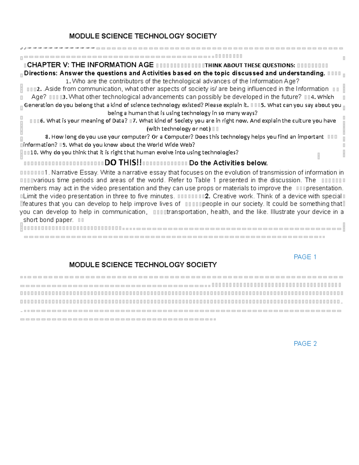 ACT5 STS - LECTURE NOTES ON THE INFORMATION AGE & SOCIETY - Studocu