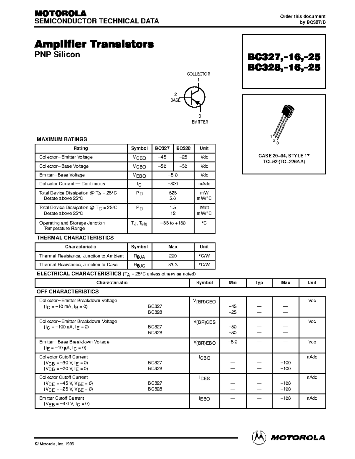 BC327 - datasheet - Motorola Small–Signal Transistors, FETs and Diodes ...