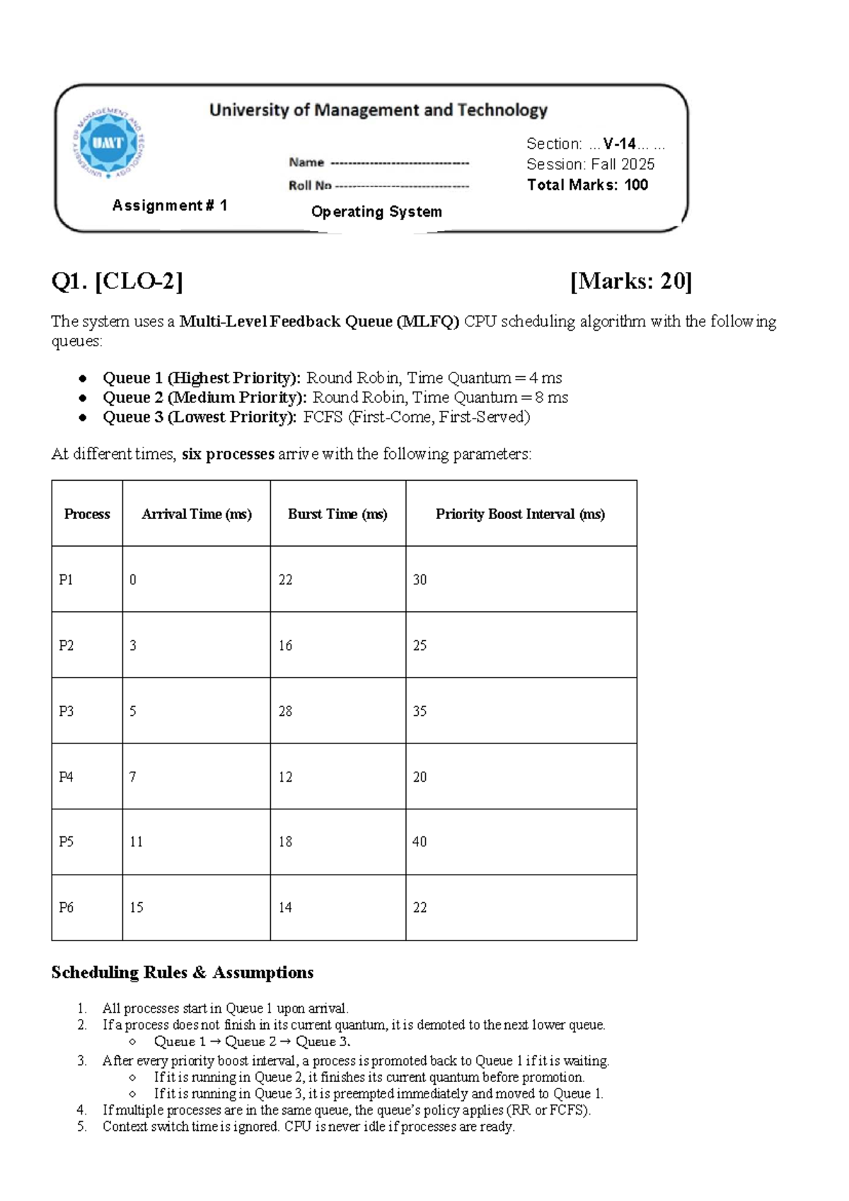 Assignment 1: MLFQ CPU Scheduling Analysis - OS Course (Fall 2025 ...