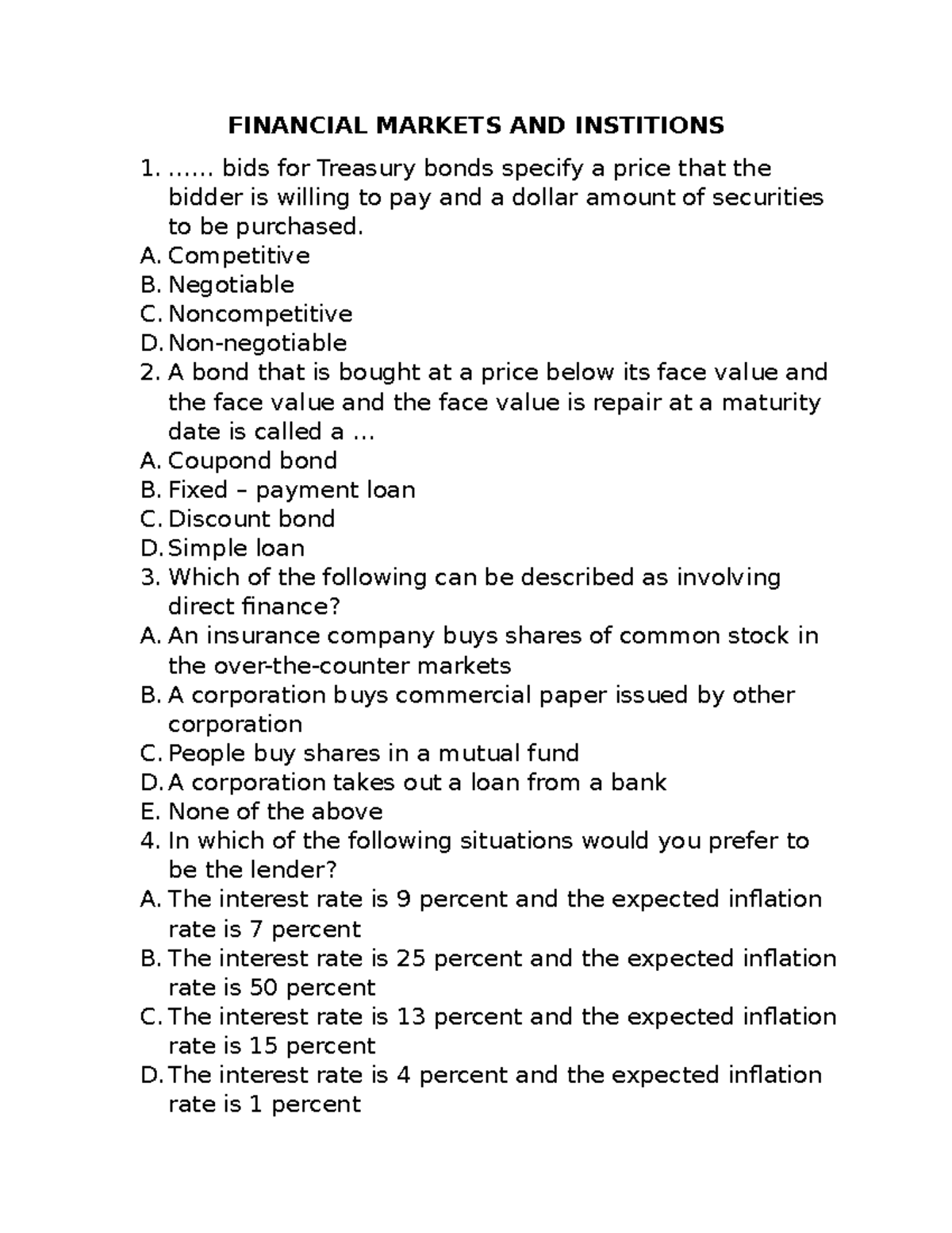 Financial Markets and Institutions Exam Review (FIN 101) - Studocu