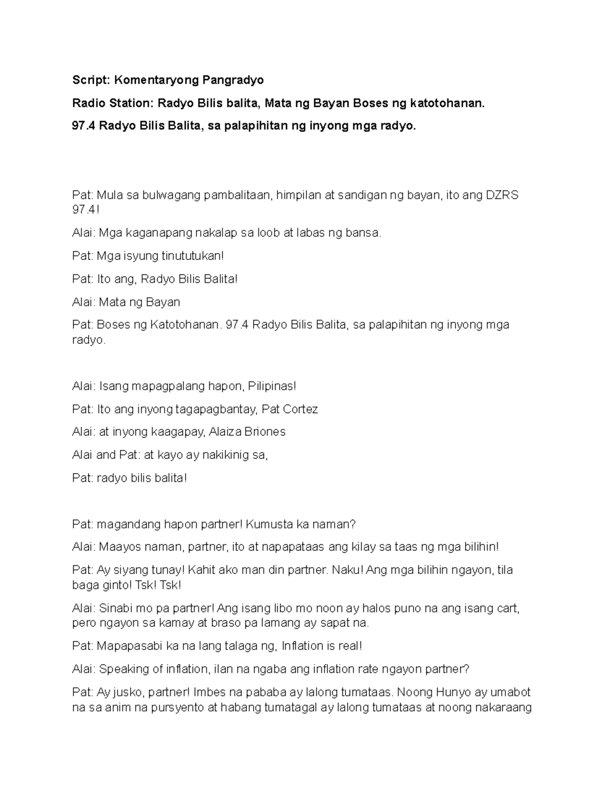 Komentaryong Pangradyo sa DZRS 97.4: Isyu ng Inflation at Ekonomiya ...