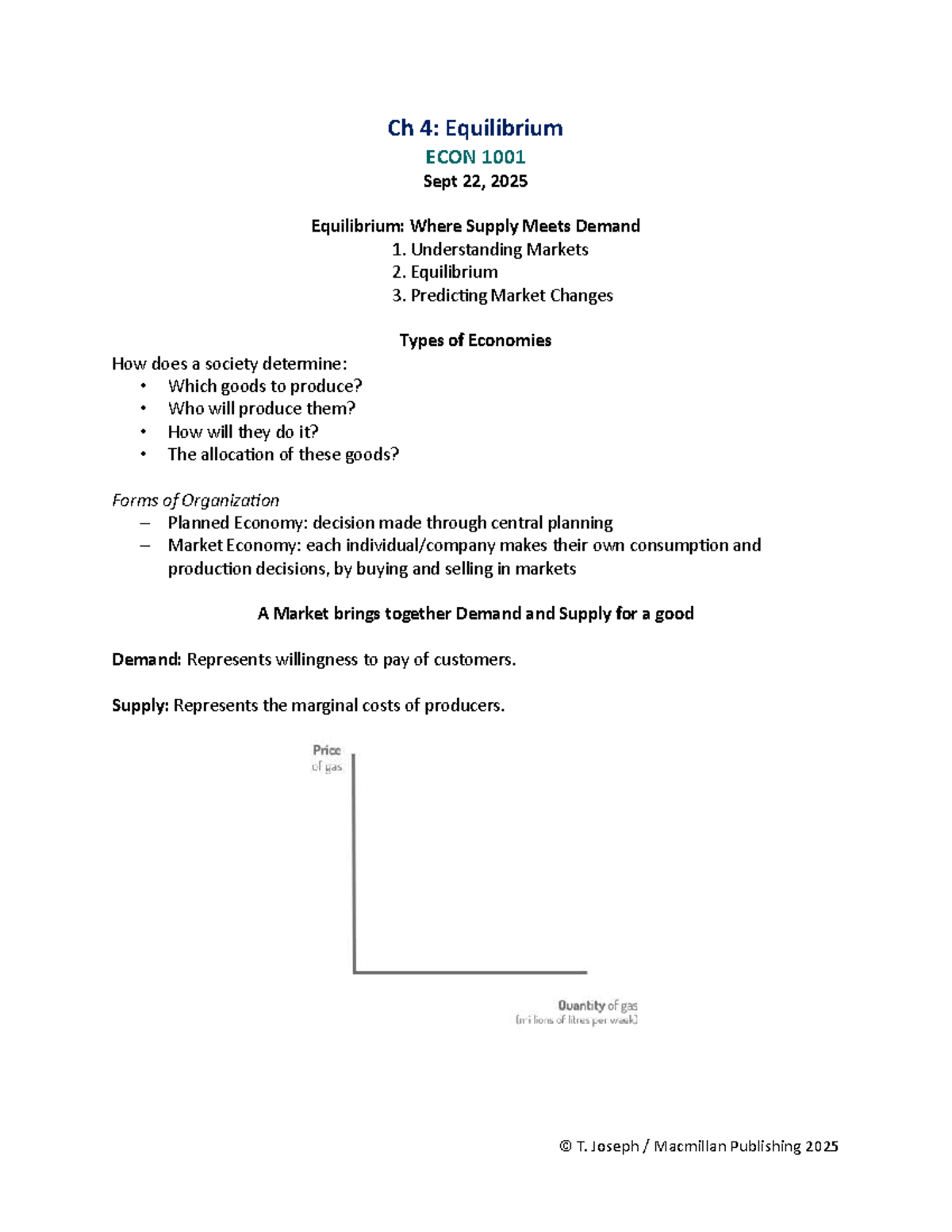 Chapter 4: Equilibrium in Supply and Demand - ECON 1001 Notes - Studocu