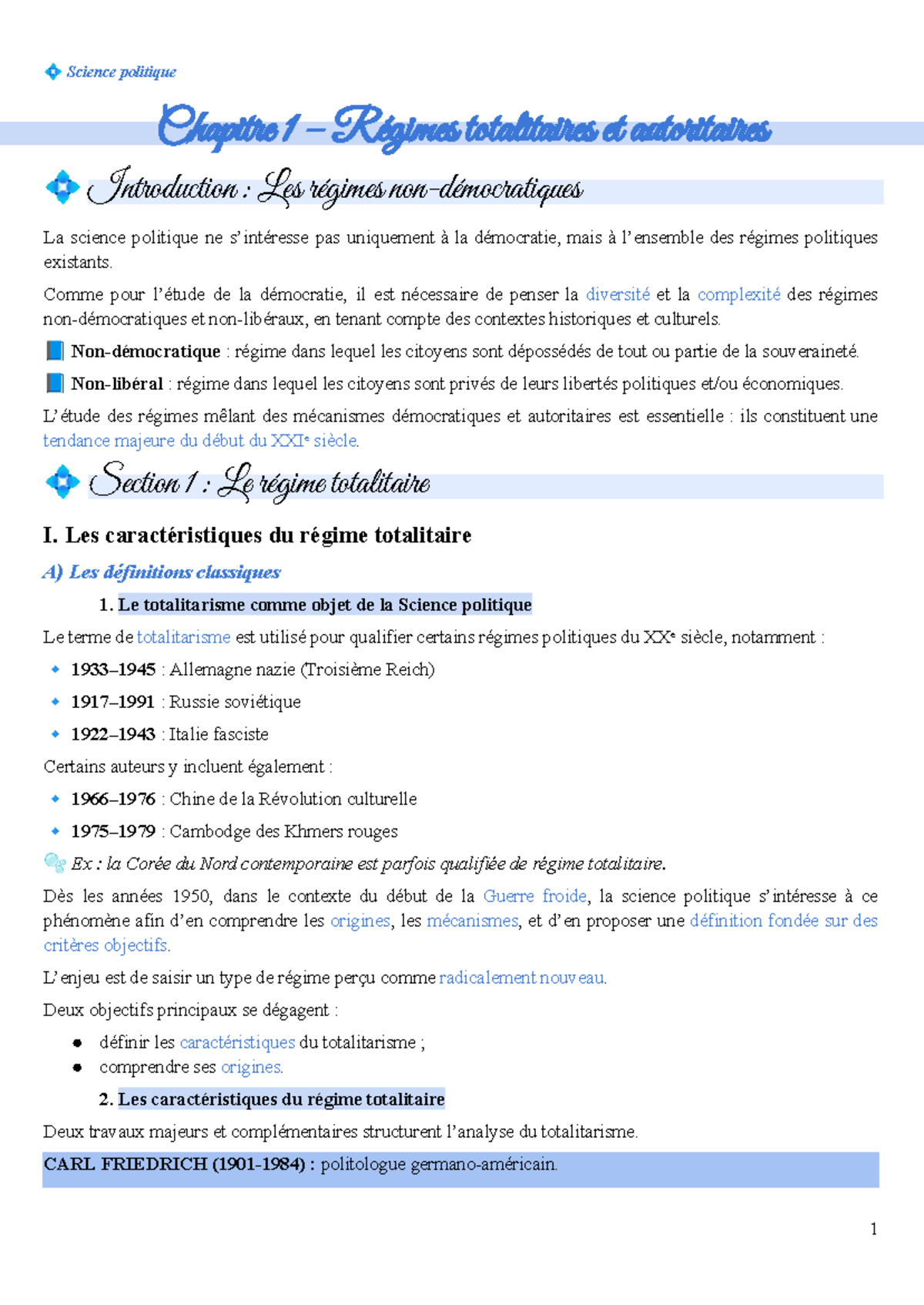 CM - Science politique L1 - Chapitre 1 : Régimes Totalitaires et ...