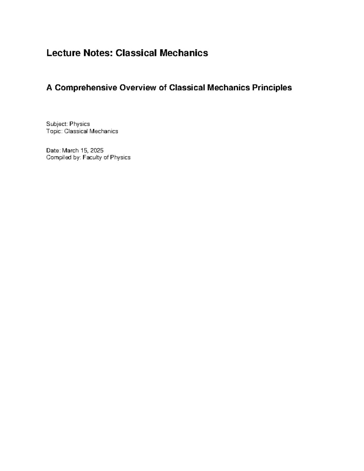 PHYS 101: Lecture Notes on Classical Mechanics - Key Concepts ...