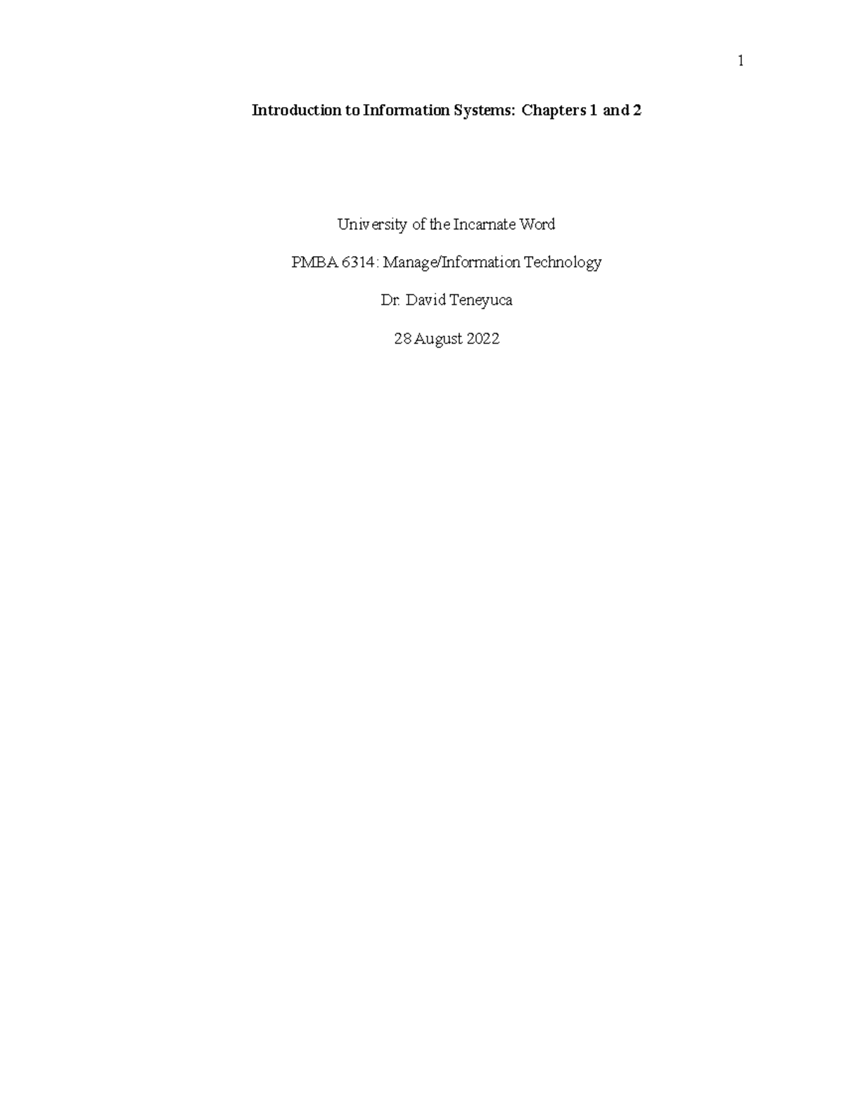 Week 1 Chapter Summary - Introduction to Information Systems: Chapters ...