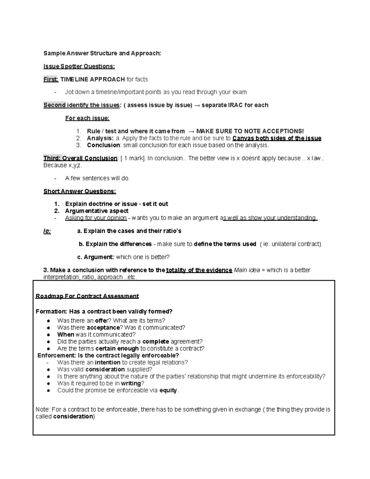 Contracts Semester 1 Battle: Issue Spotter Questions & Answer Structure ...