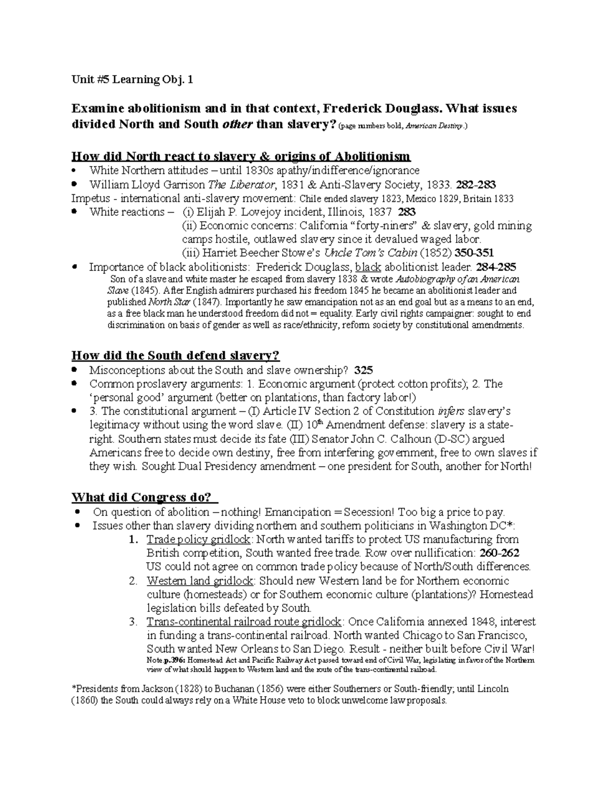 Notes of abolitionism and Frederick Douglass - Unit #5 Learning Obj. 1 ...