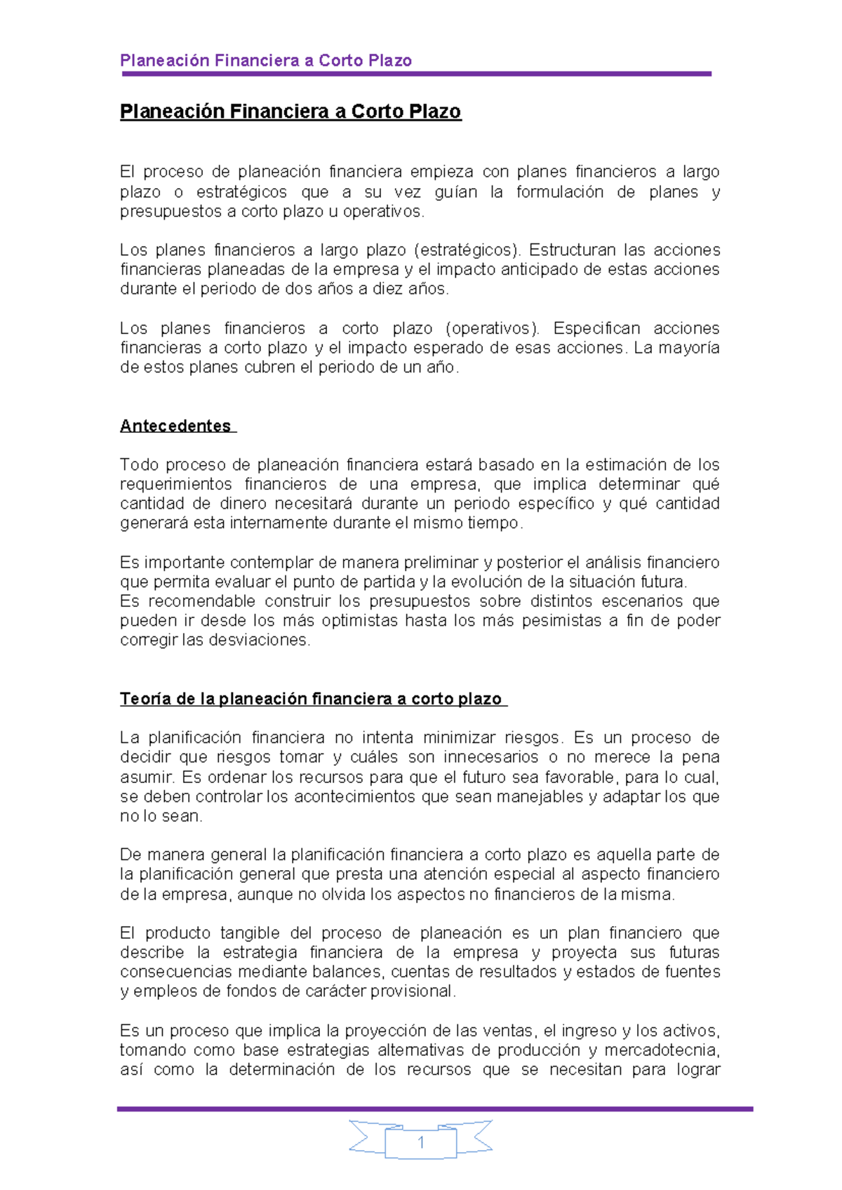 Planeación Financiera a Corto Plazo: Estrategias y Metodologías - Studocu