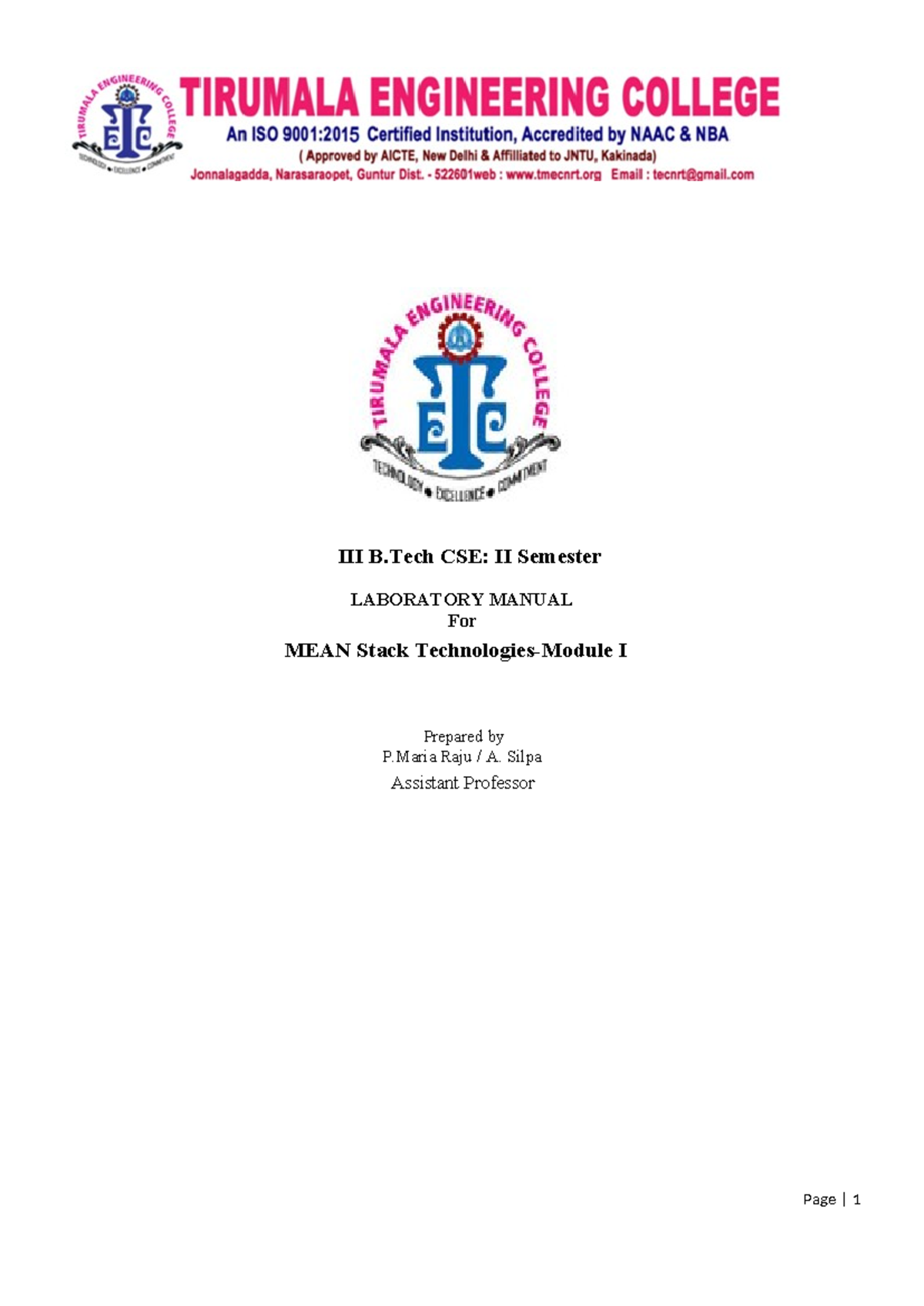 B.Tech CSE II Sem: MEAN Stack I Laboratory Manual - Studocu