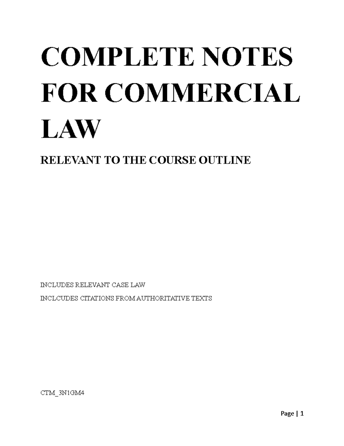 Ideal Notes for Commercial Law: CTM_3N1GM4 Comprehensive Overview - Studocu