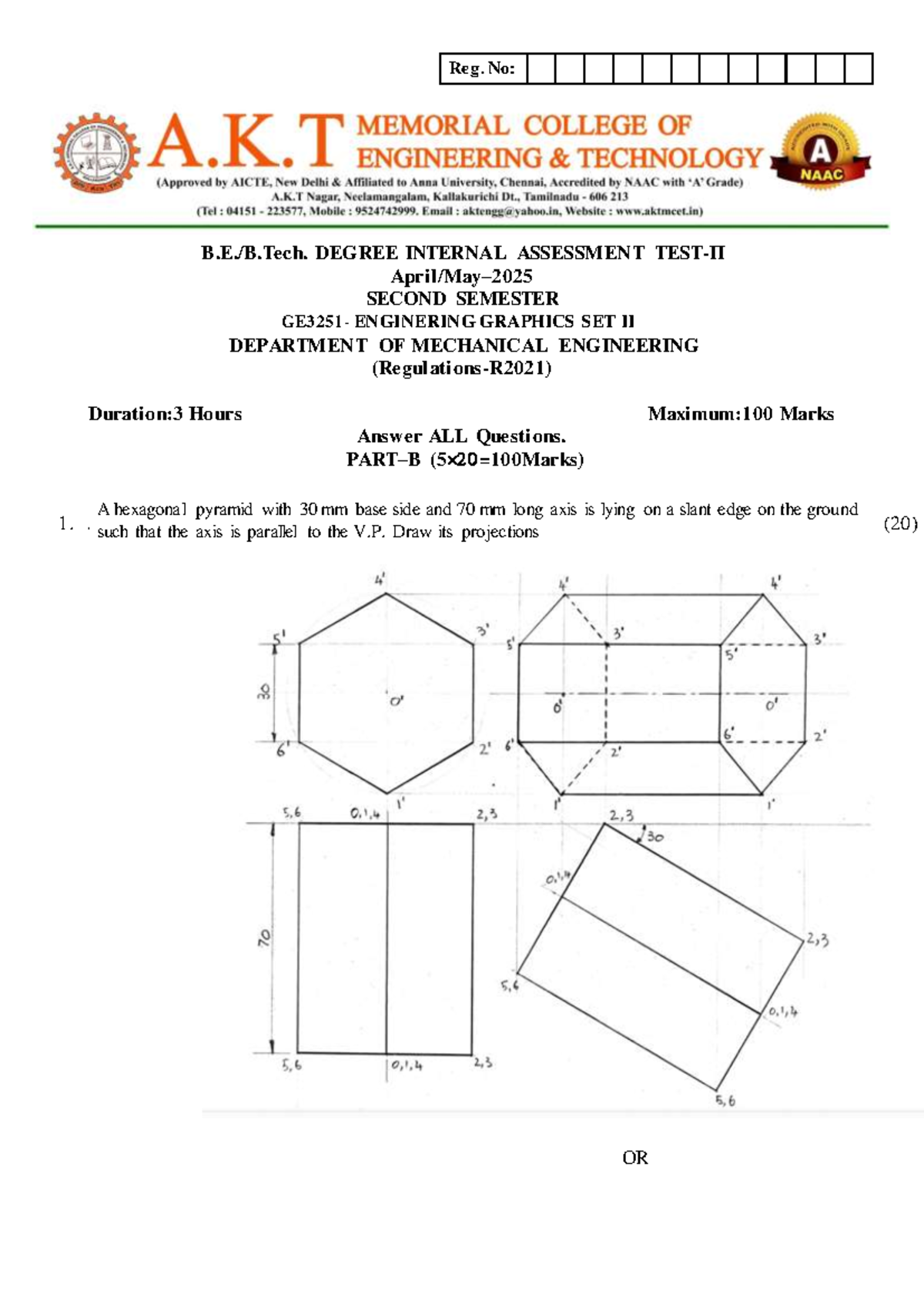 IAT-2(EG) May 2025 Engineering Graphics Internal Assessment Answer Key ...