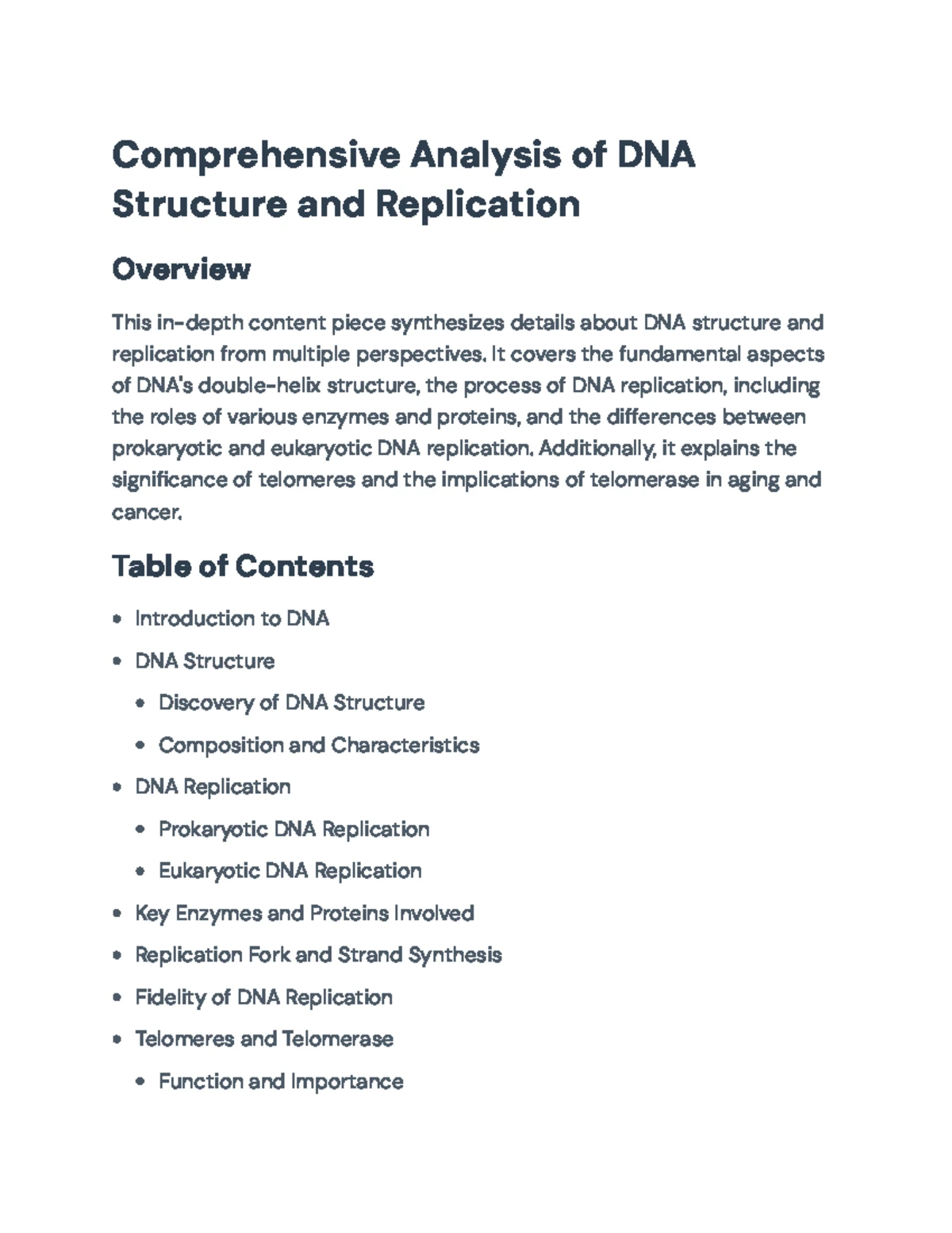 DNA Structure and Replication: A Comprehensive Overview - DNA Structure ...