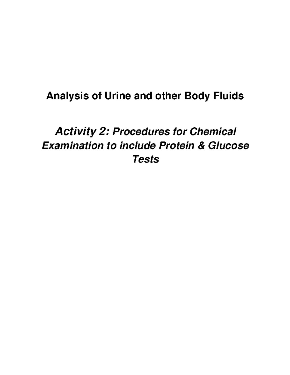 AUBF: Procedures for Chemical Tests of Protein & Glucose in Urine - Studocu