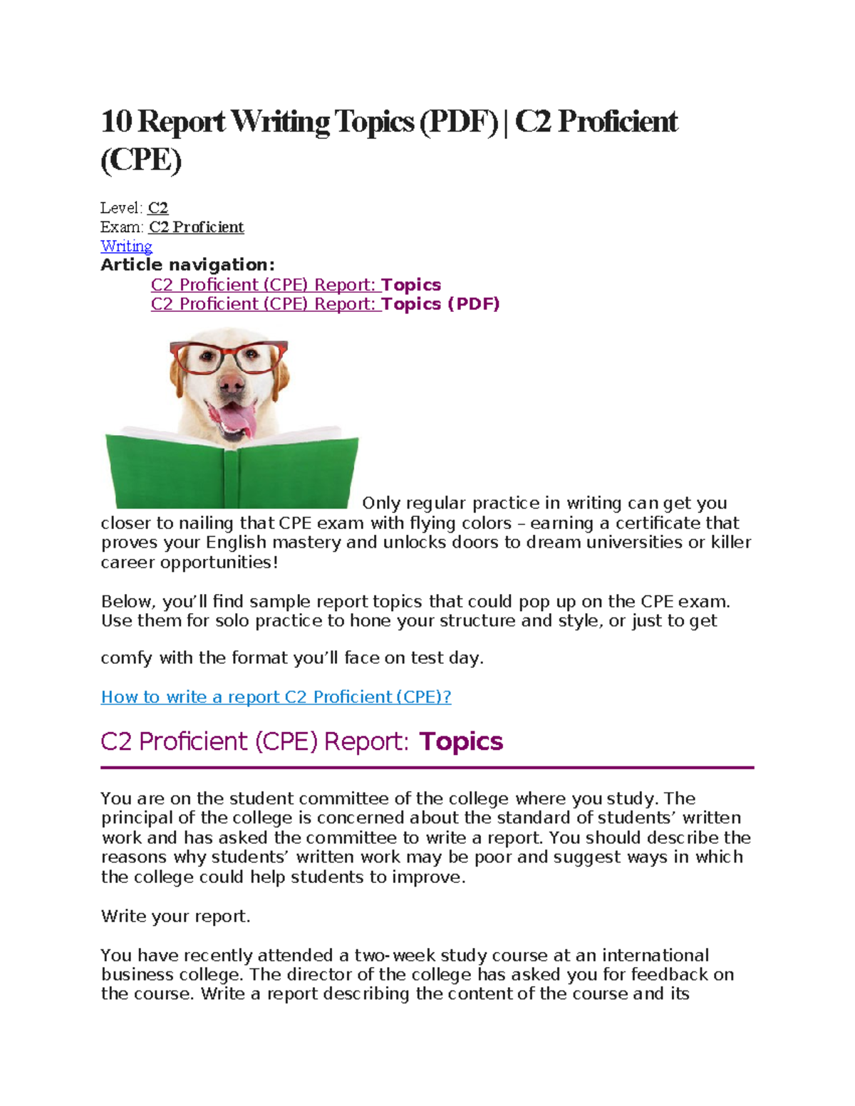 C2 Proficient (CPE) Report Writing Topics for Exam Preparation - Studocu