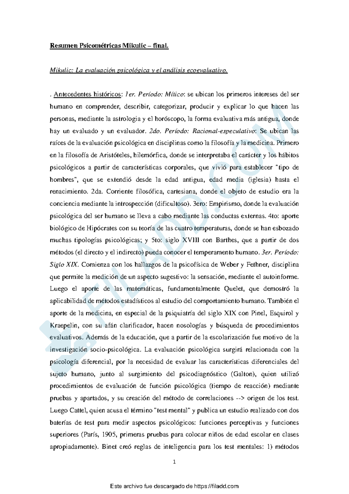 Resumen Psicométricas Mikulic: Evolución y Modelos de Evaluación - Studocu