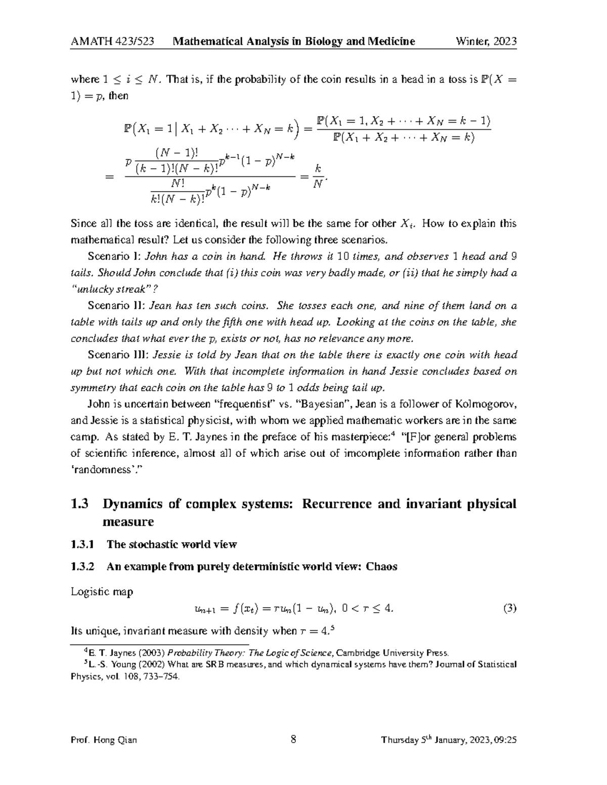 AMATH 2023 Lecture Notes on Mathematical Analysis in Biology - Studocu