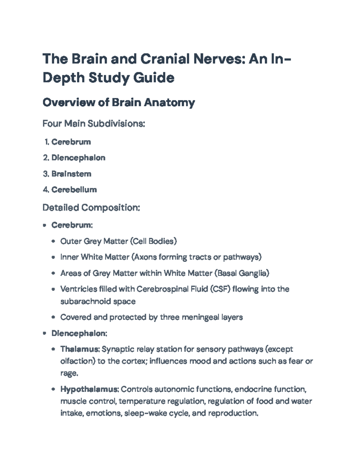 Brain Anatomy and Cranial Nerves: Detailed Study Guide for Course - The ...