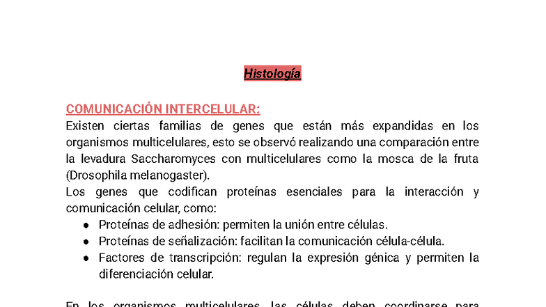 Histología: Resumen General sobre Comunicación Intercelular - Studocu