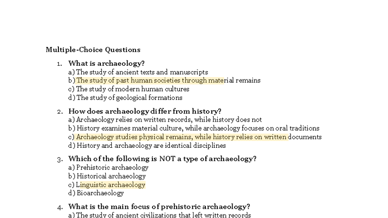 Question Bank: Archaeology Study Guide (Course Code: ANS) - Studocu