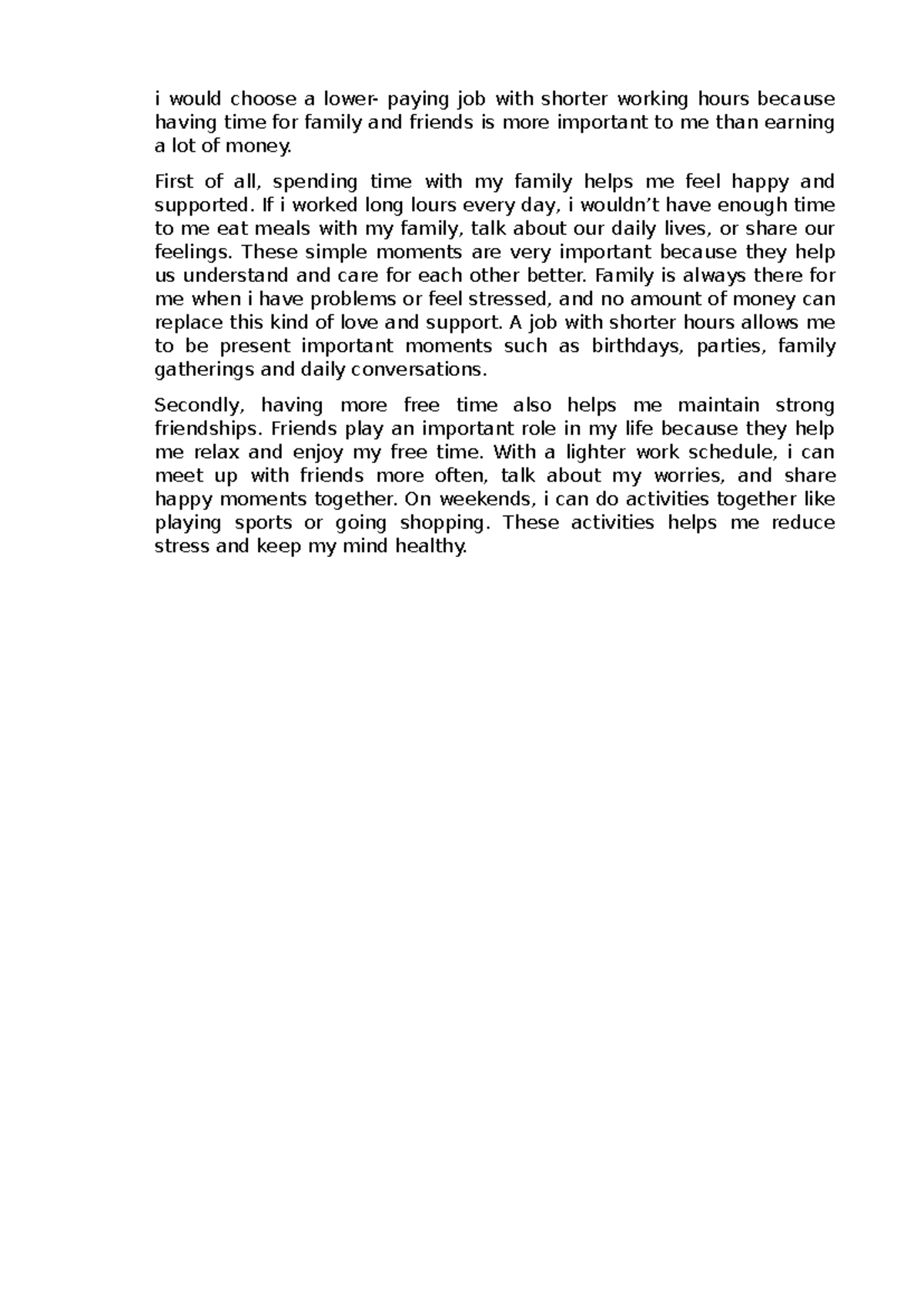Choosing Work-Life Balance Over High Pay: A Personal Reflection - Studocu