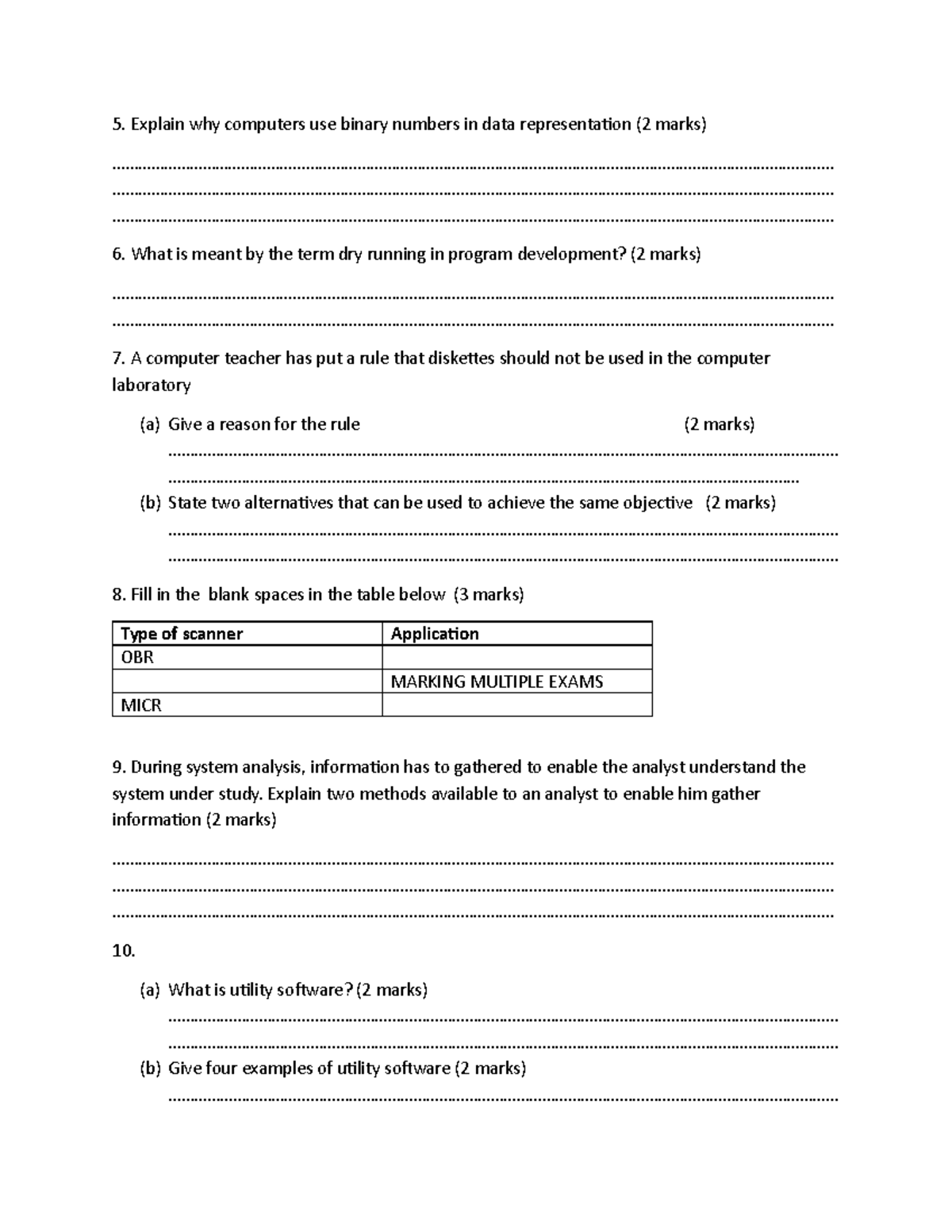 Form 4 Computer Science Exam Questions and Answers - Studocu