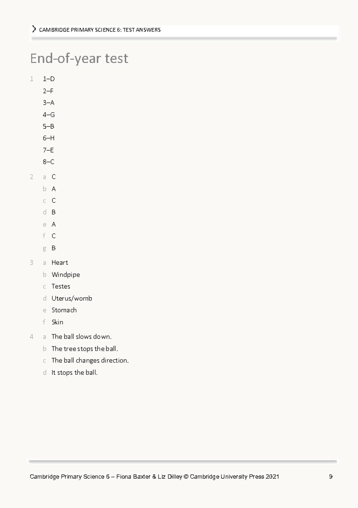 End of Year Answer Key - Math (Cambridge Primary Science 6) - Studocu