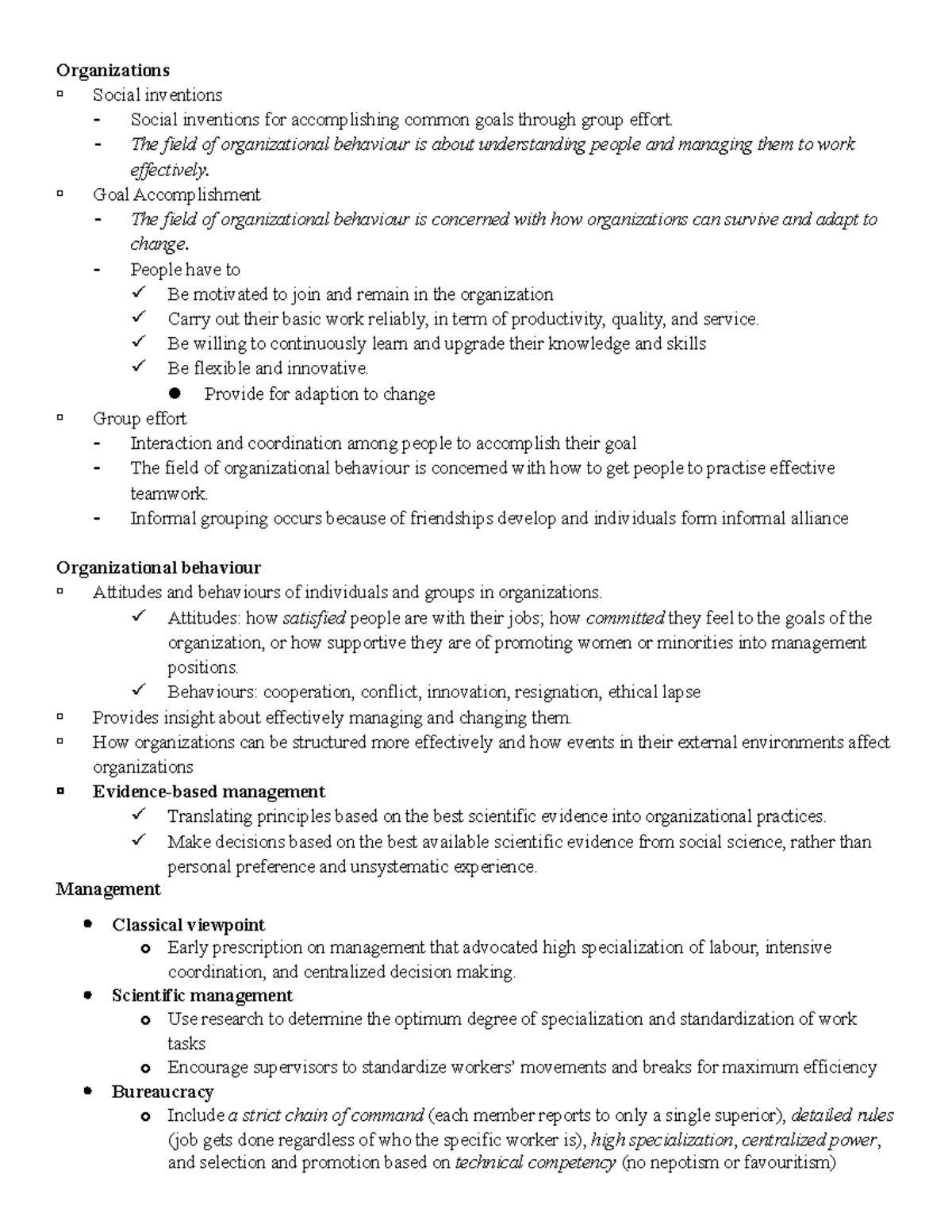 MGT 201 Midterm Review: Key Concepts in Organizational Behavior - Studocu