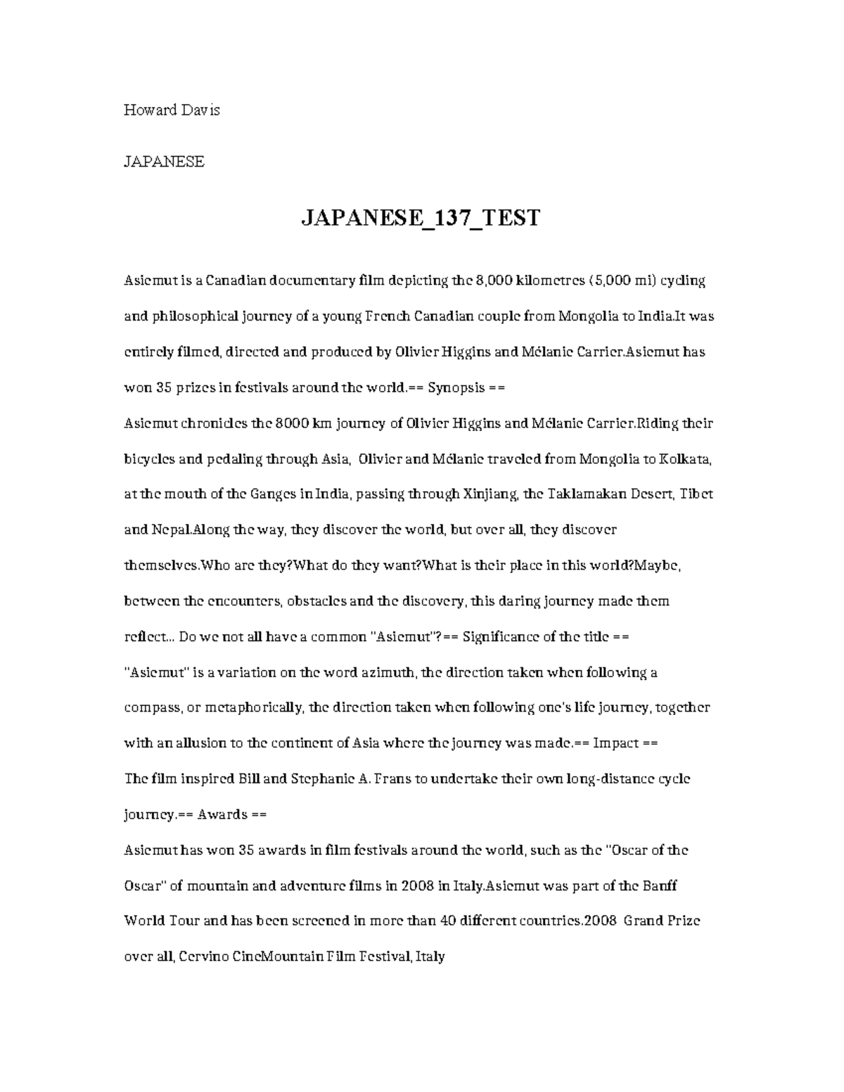 Japanese 15355 TEST - Howard Davis JAPANESE JAPANESE_137_TEST Asiemut ...