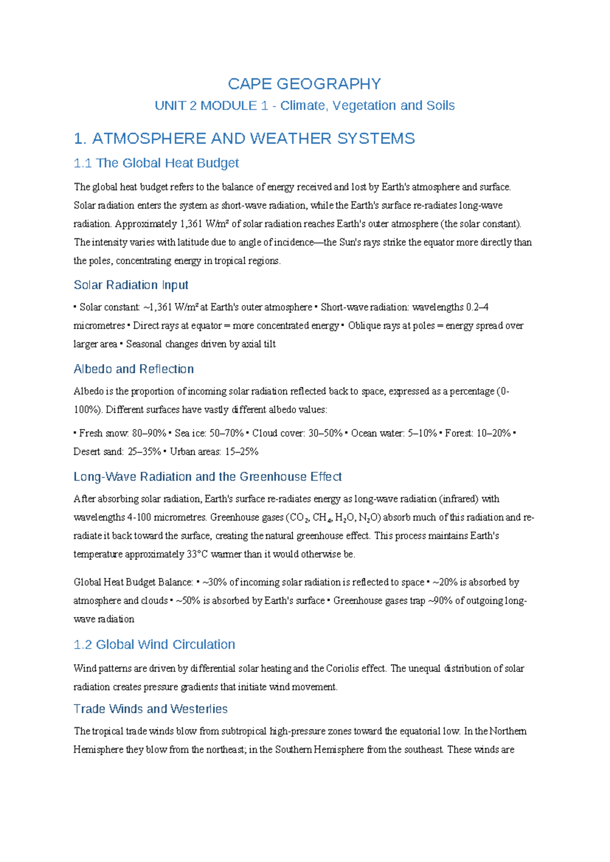 CAPE Geography Unit 2 Module 1: Climate, Vegetation & Soils Overview ...
