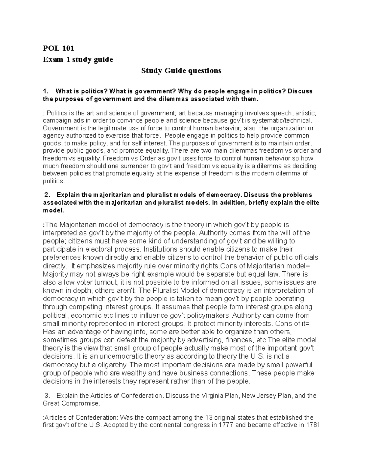 POL 101 Exam 1 Comprehensive Study Guide and Key Concepts - Studocu